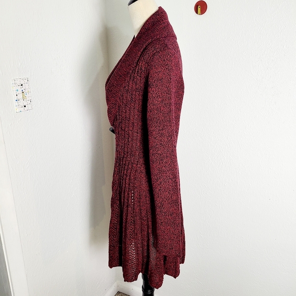 By Design Burgundy Open-Front Long Sweater with Loophole @ Waist, Size Medium - Picture 8 of 9